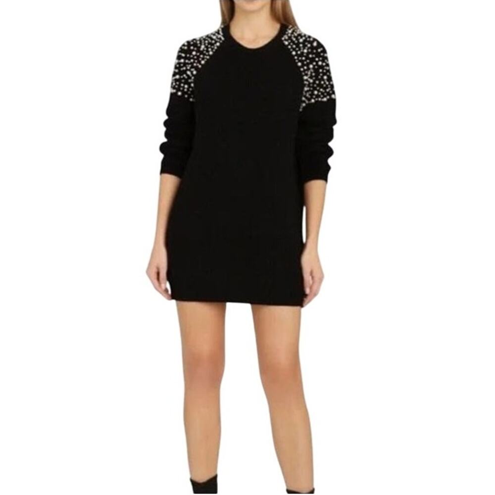 Michelle Mason Faux Pearl-Embellished Pure Cotton Knit Oversized Sweater Dress